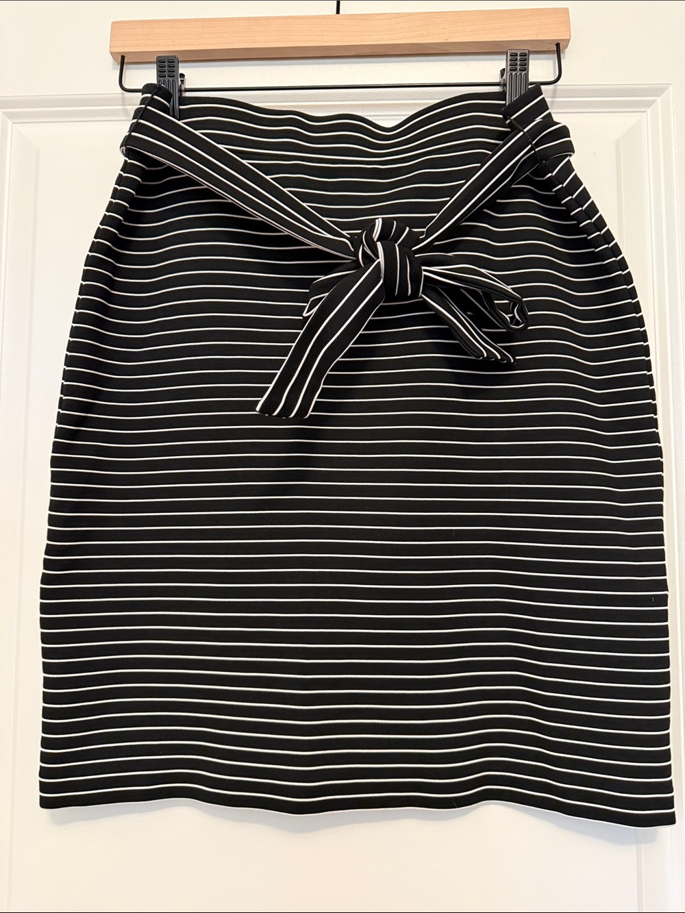 LOFT Black & White Striped Tie-Waist Pencil Skirt